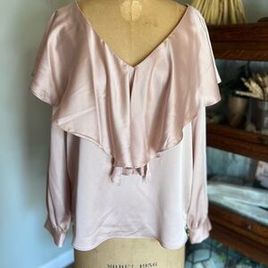 Zara mauve pale pink silk look long sleeve blouse medium